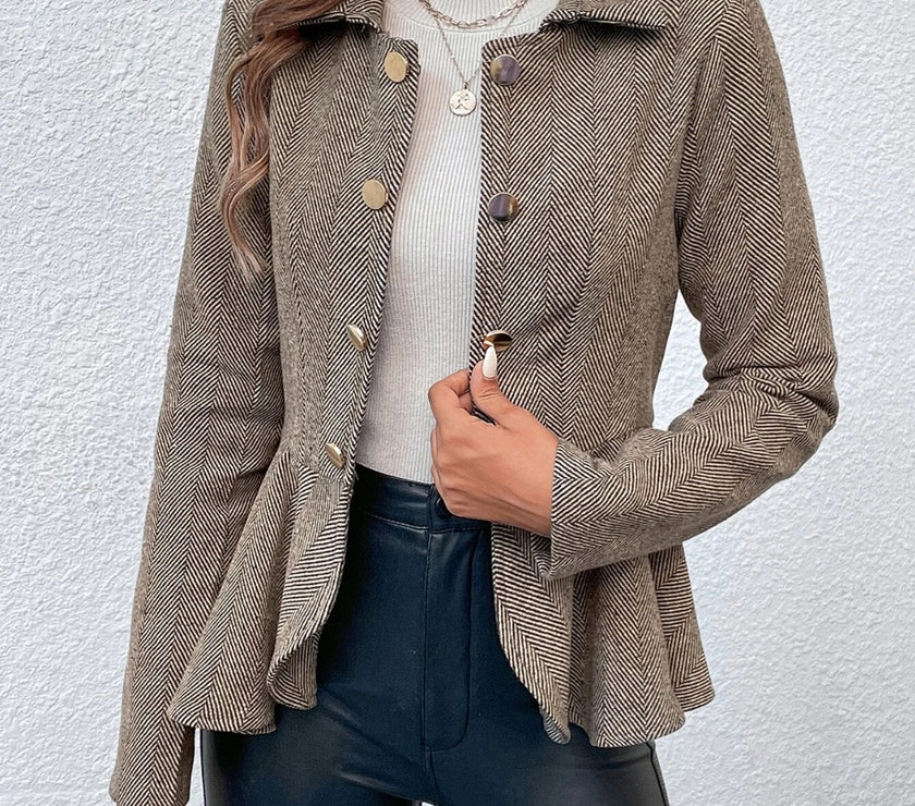 Ruffle Hem Collared Blazer