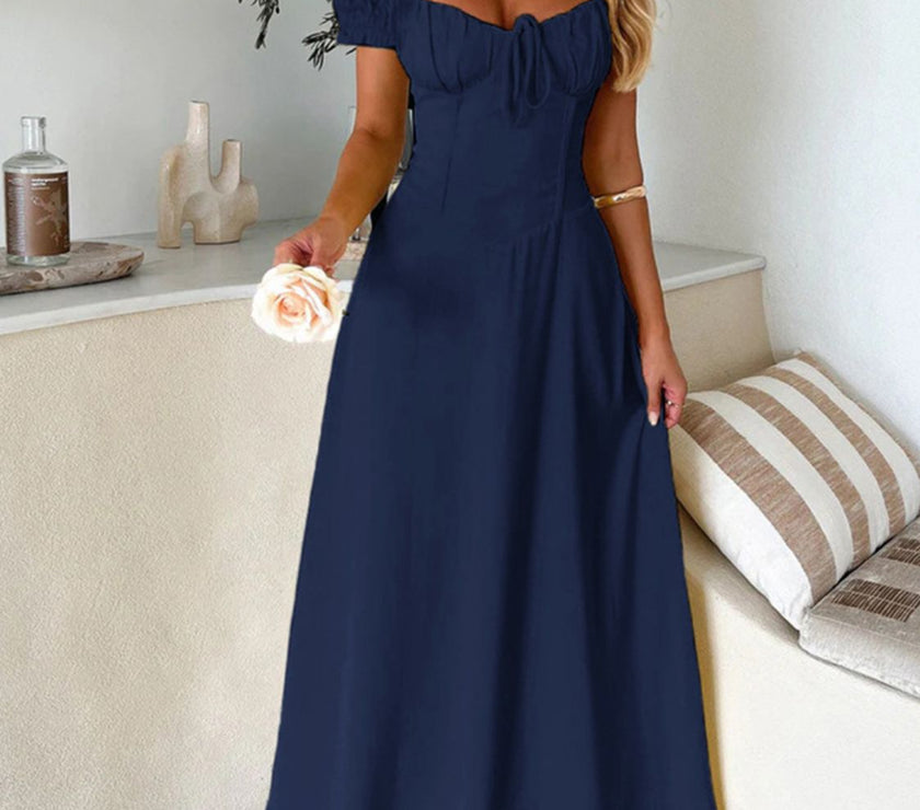 Devine Sweetheart Neck Short Sleeve Maxi Dress