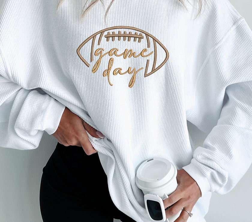 Apricot Football Graphic Drop Shoulder Game Day Corded Sweatshirt