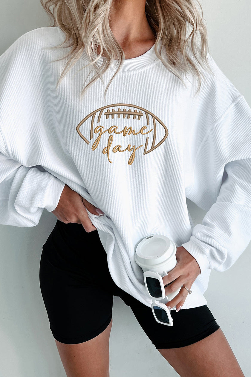Apricot Football Graphic Drop Shoulder Game Day Corded Sweatshirt