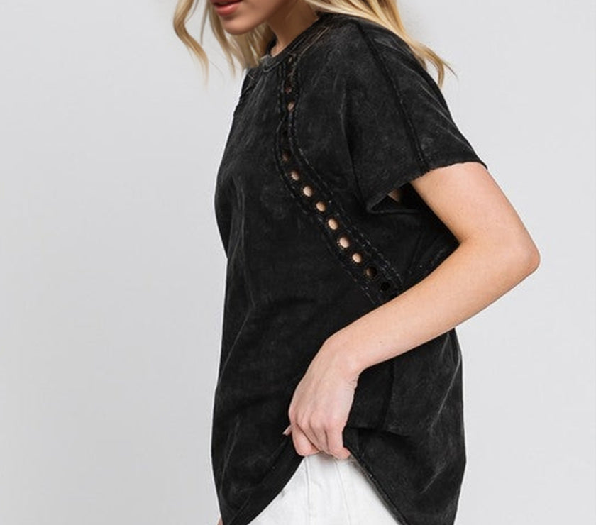 Double Take Full Size Cutout Round Neck Short Sleeve T-Shirt