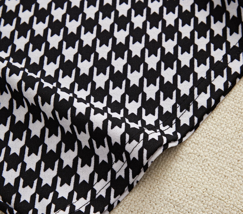 Off-Shoulder Long Sleeve Top and Houndstooth Skirt Set