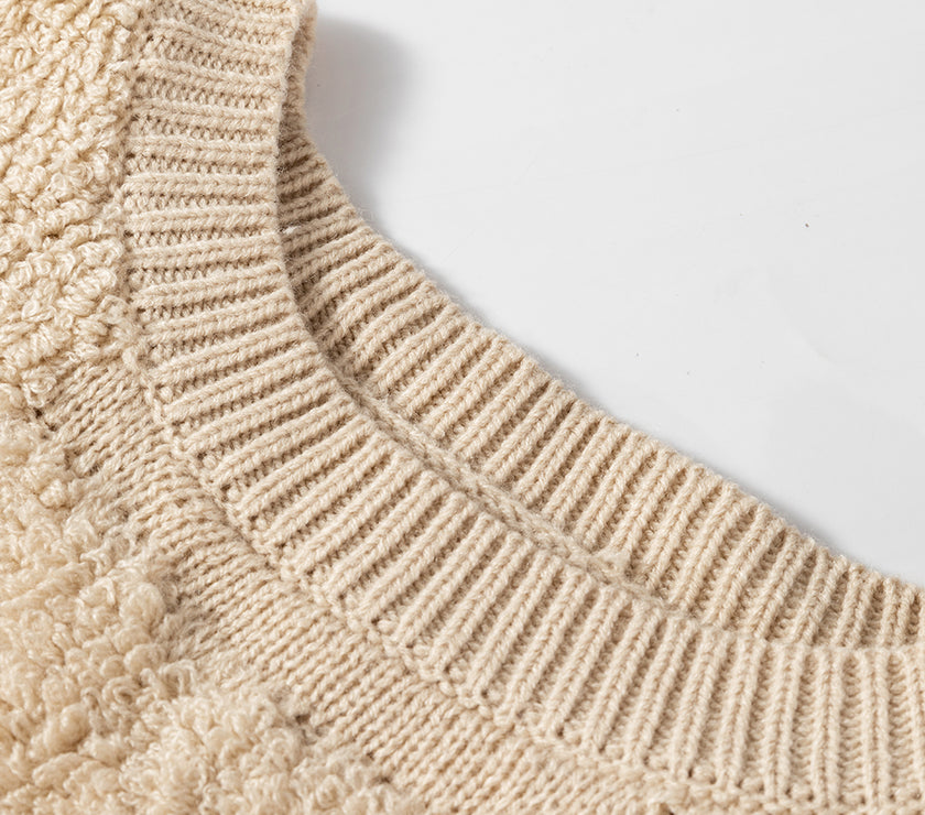 Checkered Round Neck Dropped Shoulder Sweater