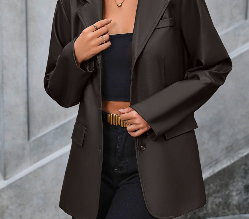 Ivy Lane Pocketed Button Up Collared Neck Blazer