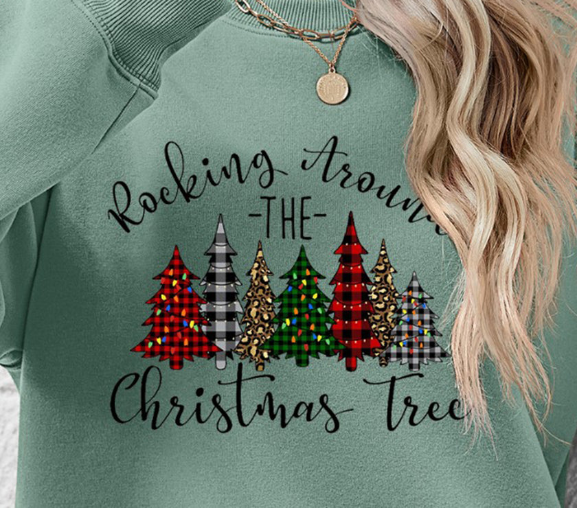 Christmas Tree Graphic Round Neck Sweatshirt