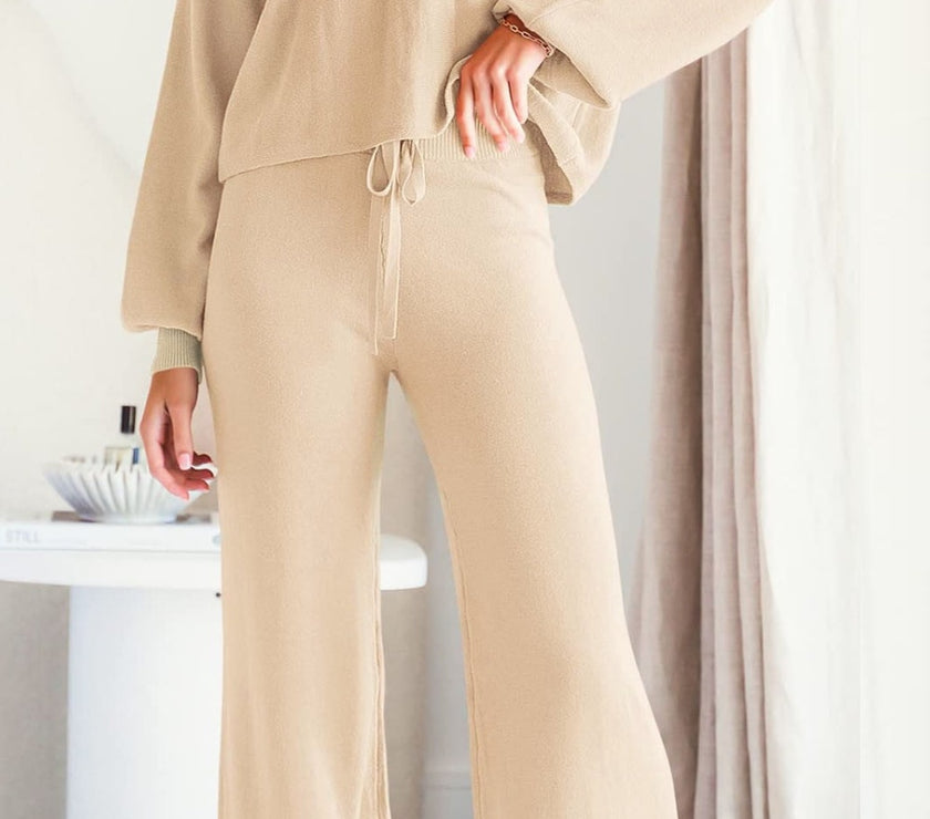 Round Neck Long Sleeve Top and Pants Set