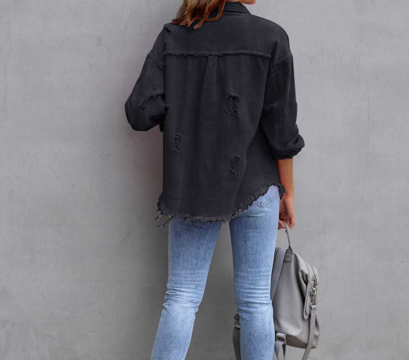 Distressed Drop Shoulder Denim Jacket