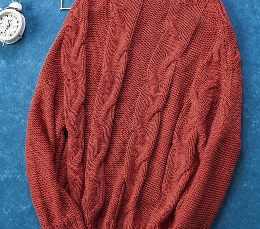 Cable-Knit Turtleneck Dropped Shoulder Sweater