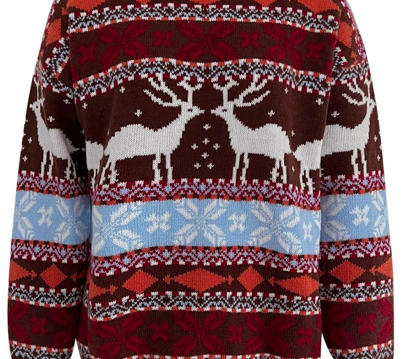 Geometric Round Neck Dropped Shoulder Sweater