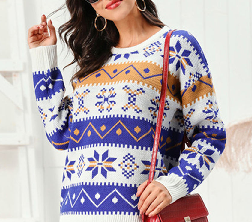 Snowflake Pattern Round Neck Sweater