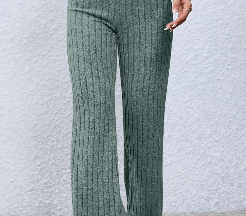 Basic Bae Full Size Ribbed High Waist Flare Pants