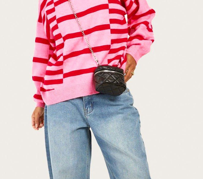 Striped Round Neck Dropped Shoulder Sweater