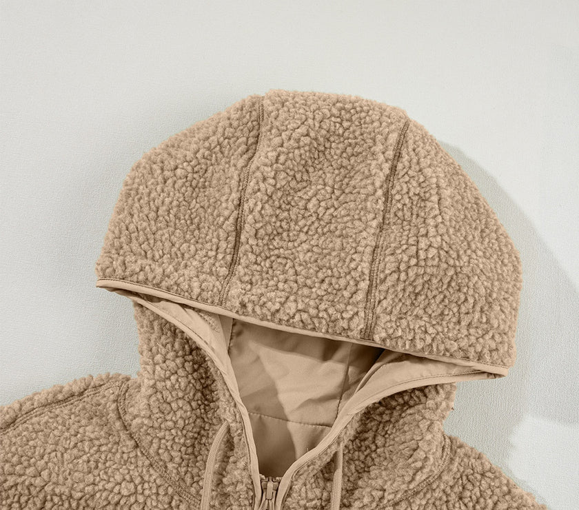 Drawstring Fleece Zip Up Hooded Jacket