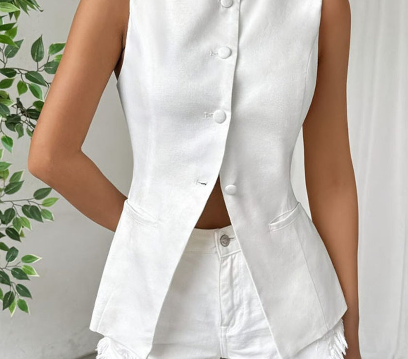 Button Down Round Neck Vest