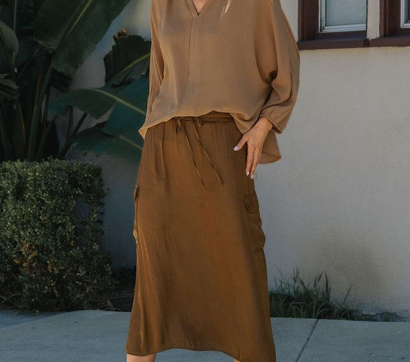 Annie Wear Notched Batwing Sleeve Blouse