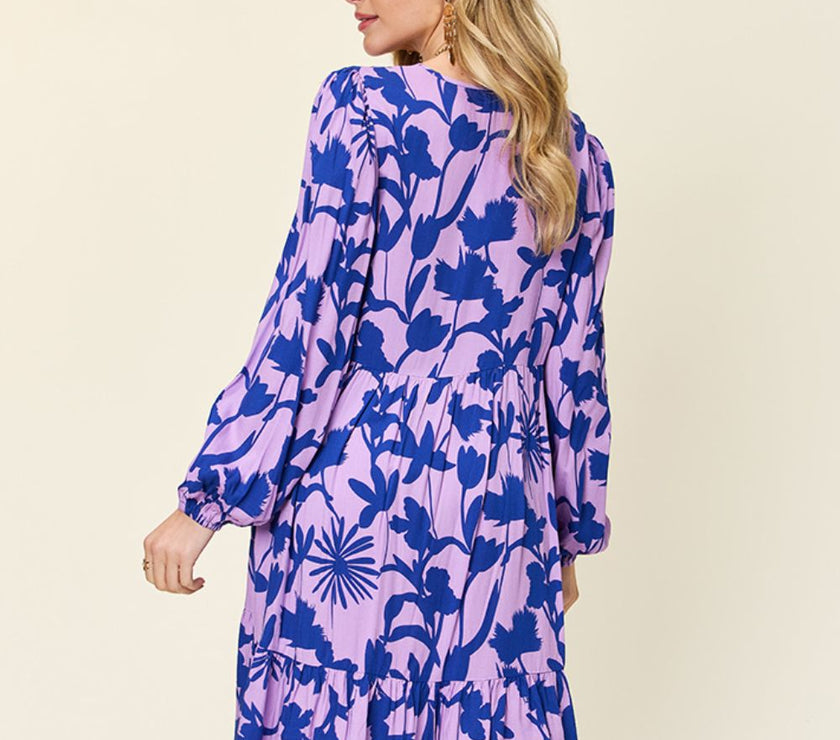 Double Take Full Size Printed Ruffle Hem Dress with Pocket