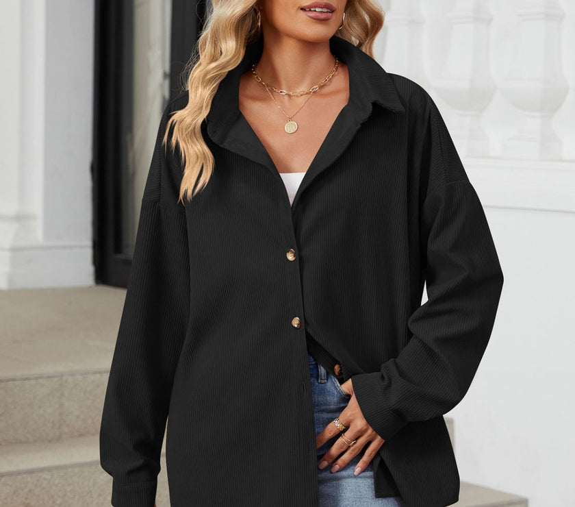 Collared Neck Long Sleeve Dropped Shoulder Shirt