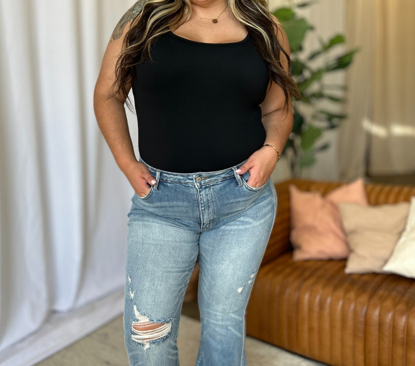 Judy Blue Full Size Medium Rise Tummy Control Destroy Flare