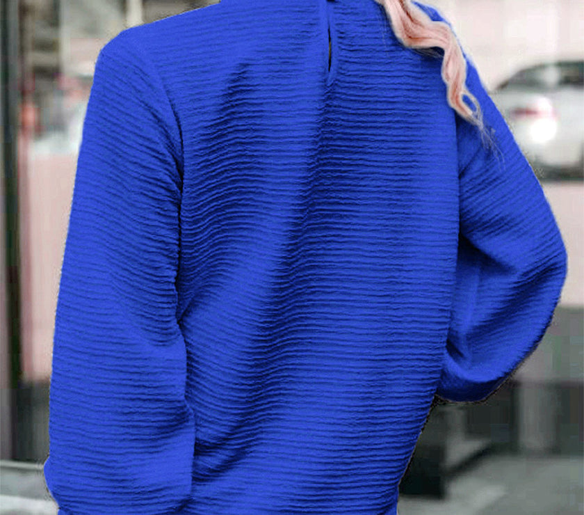 Smocked Frill Mock Neck Long Sleeve Blouse