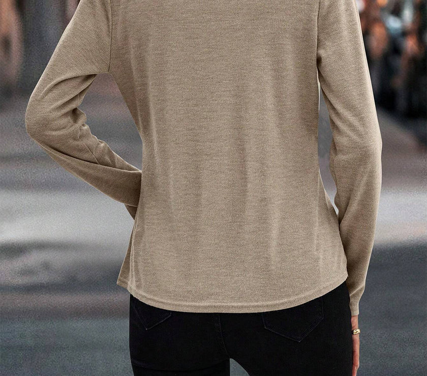 Full Size Crisscross Contrast Trim Long Sleeve T-Shirt