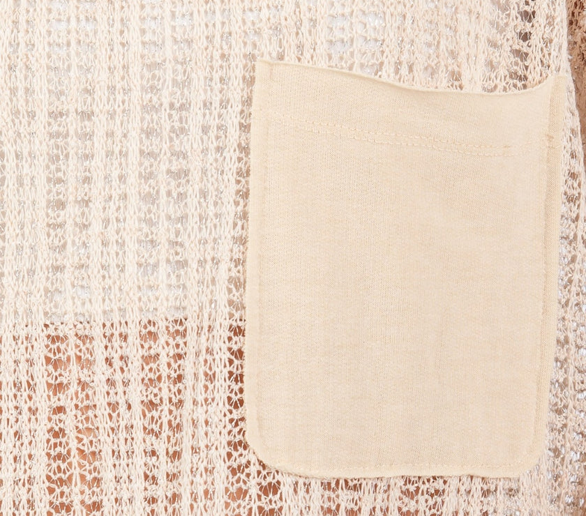 Ces Femme See Through Crochet Mock Neck Cover Up