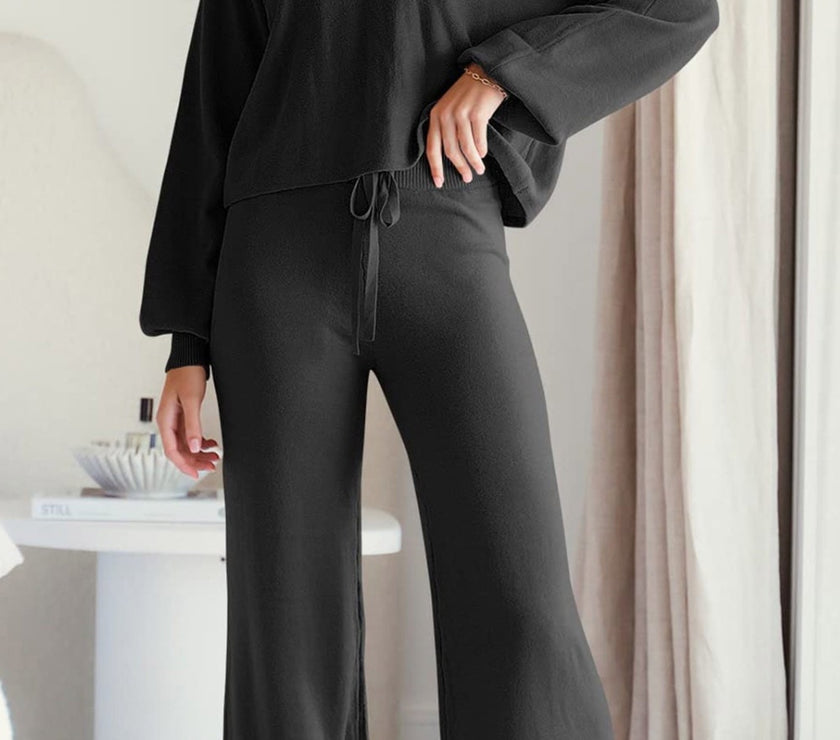 Round Neck Long Sleeve Top and Pants Set