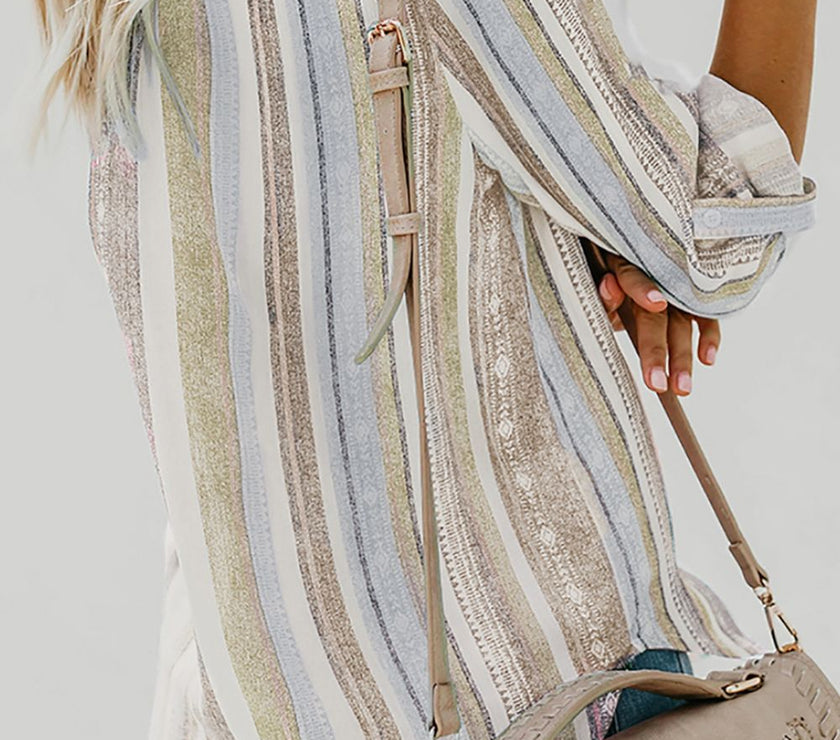 Striped Collared Neck Long Sleeve Shirt