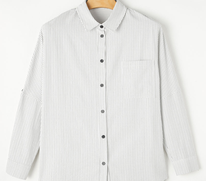Striped Collared Neck Long Sleeve Shirt