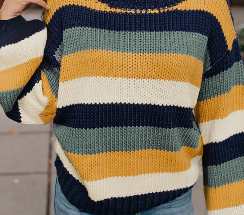 Color Block Round Neck Dropped Shoulder Sweater