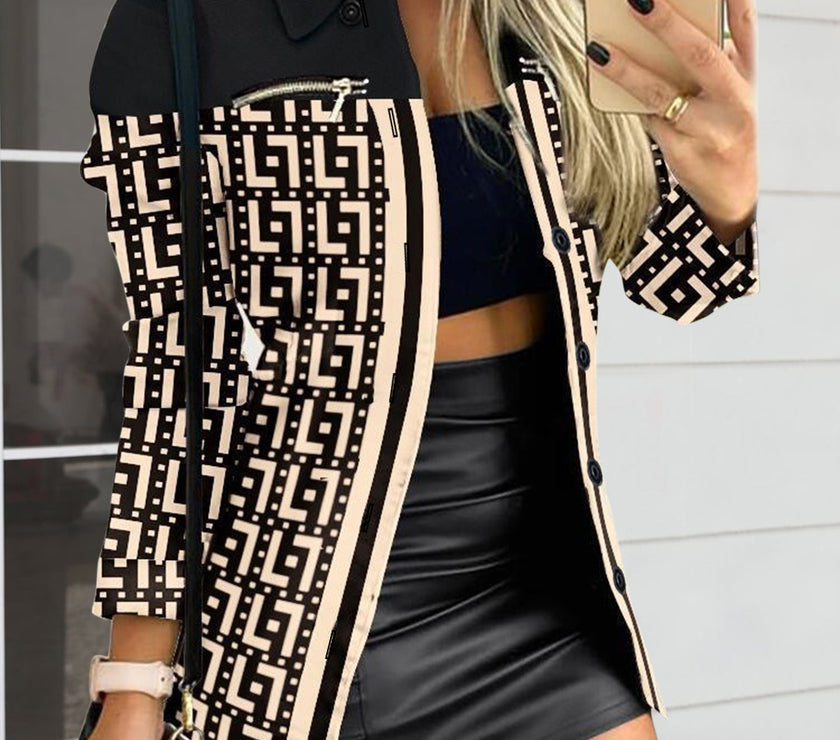 Printed Button Up Zip Detail Shacket