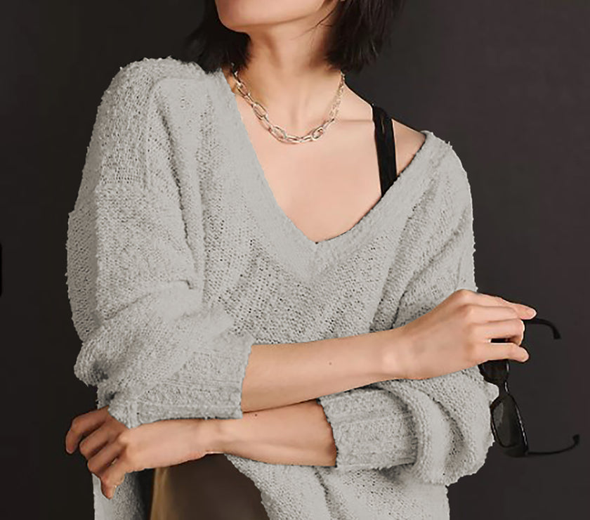 V-Neck Dropped Shoulder Sweater