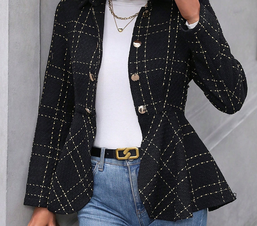 Ruffle Hem Collared Blazer