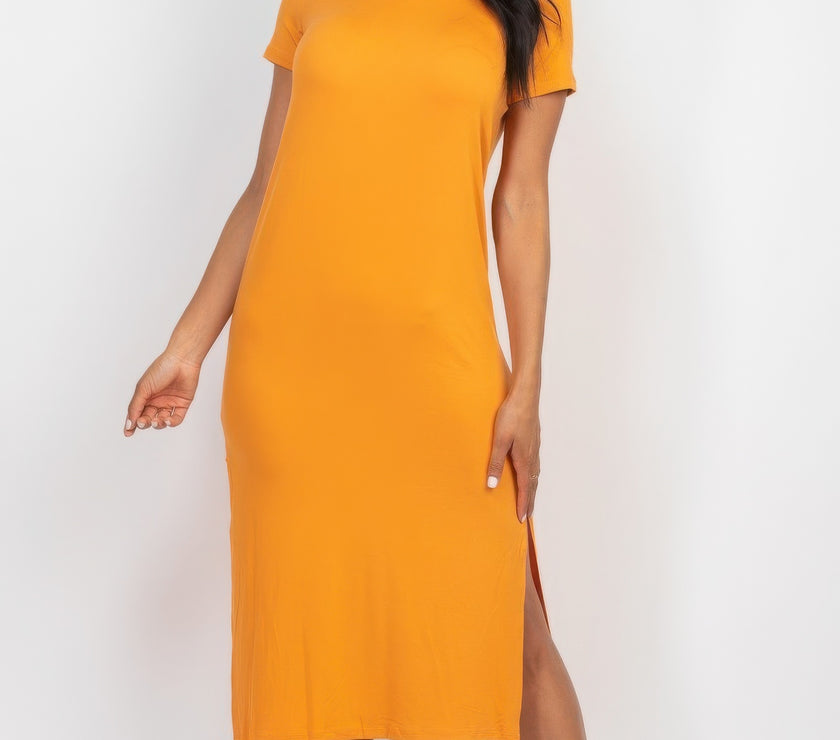 Side slit comfy midi dress
