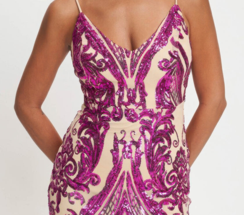 Spaghetti Strap Art Deco Sequins Maxi Dress