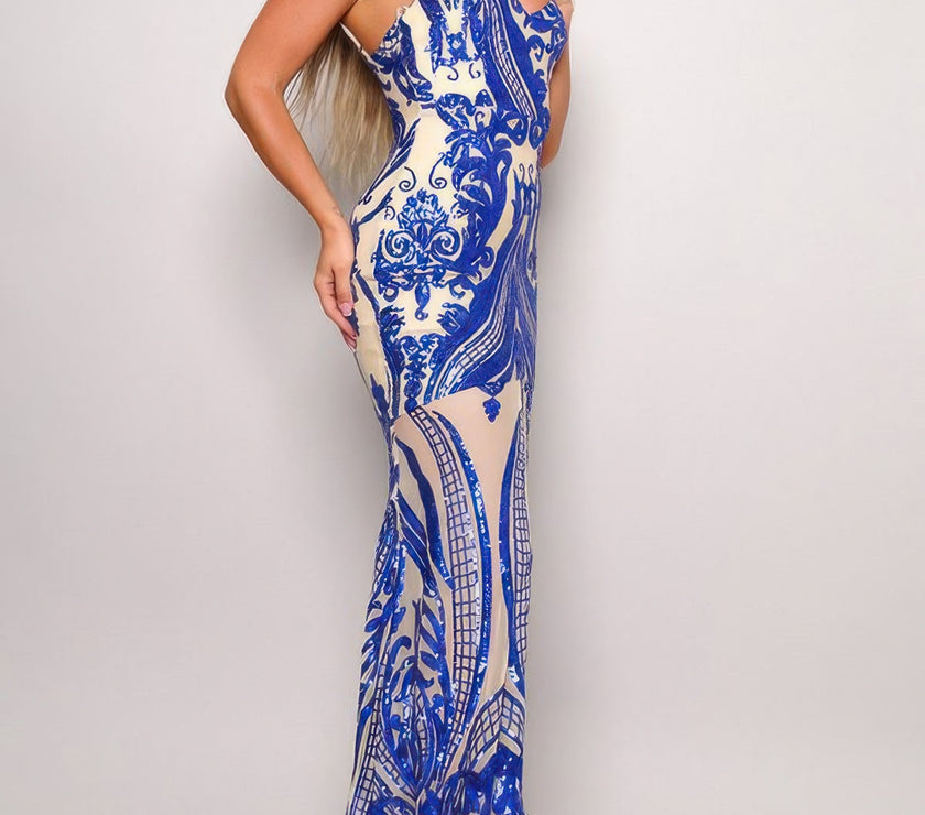 Spaghetti Strap Art Deco Sequins Maxi Dress