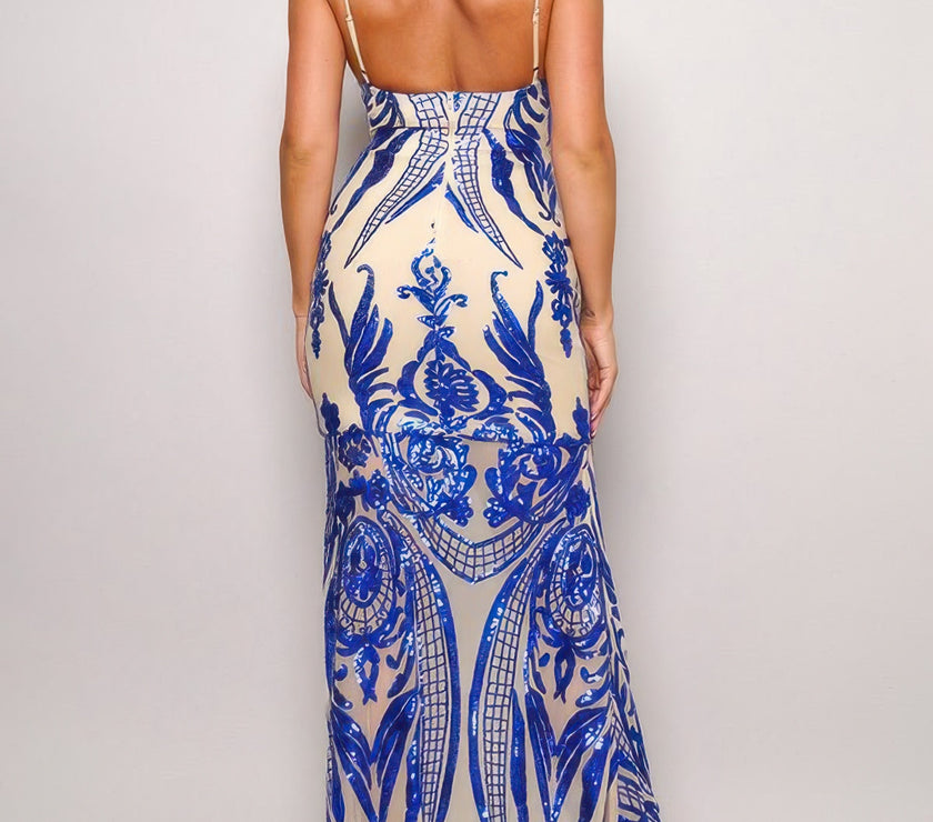 Spaghetti Strap Art Deco Sequins Maxi Dress