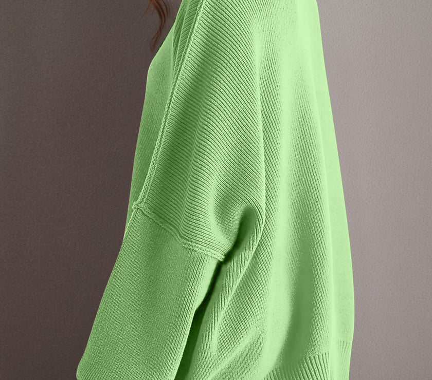 Double Take Side Slit Round Neck Long Sleeve Sweater