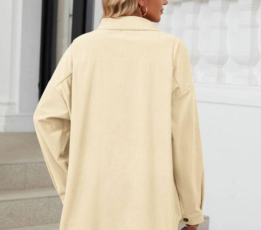 Collared Neck Long Sleeve Dropped Shoulder Shirt