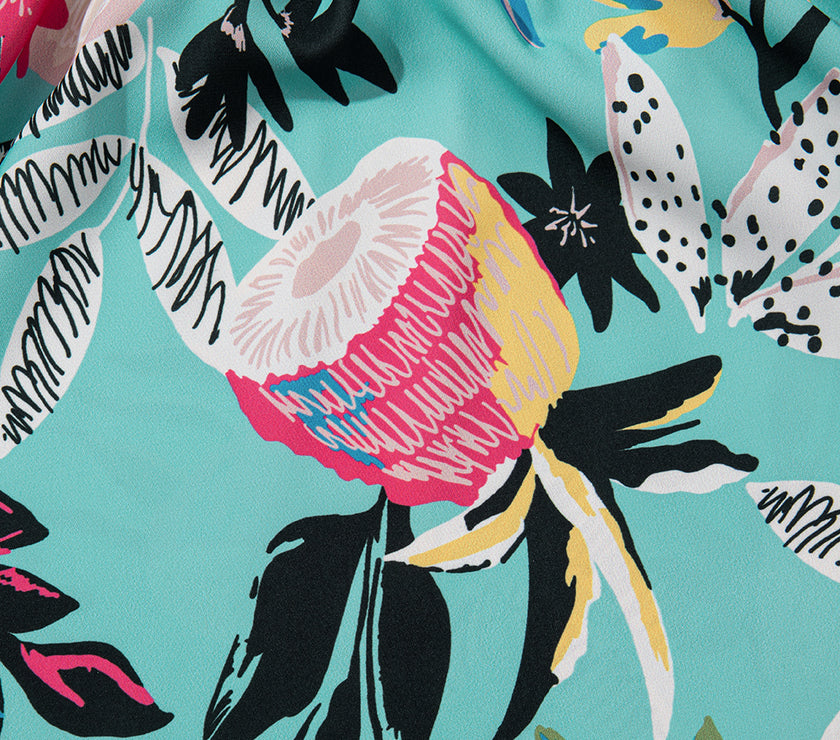 Green Plus Size Floral Smocked Bodice Single Puff Short Sleeve Babydoll Blouse