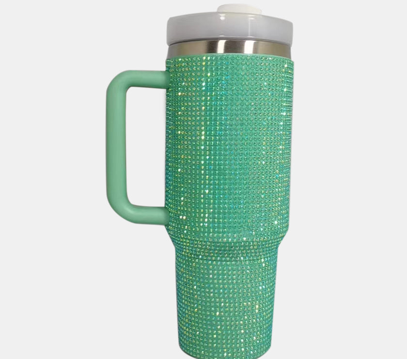 Rhinestone Stainless Steel Tumbler with Straw