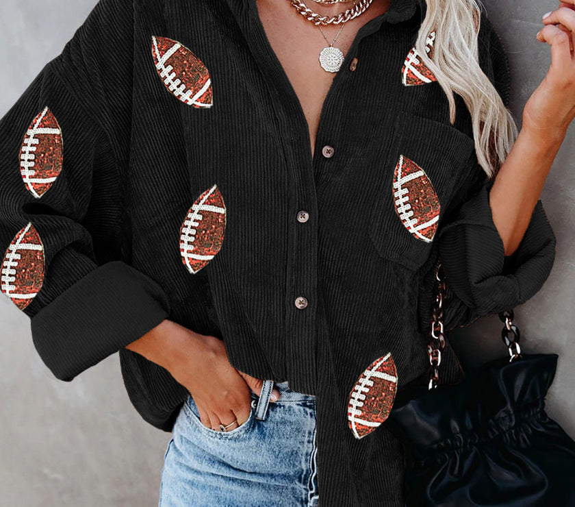 Sequin Football Button Up Long Sleeve Jacket