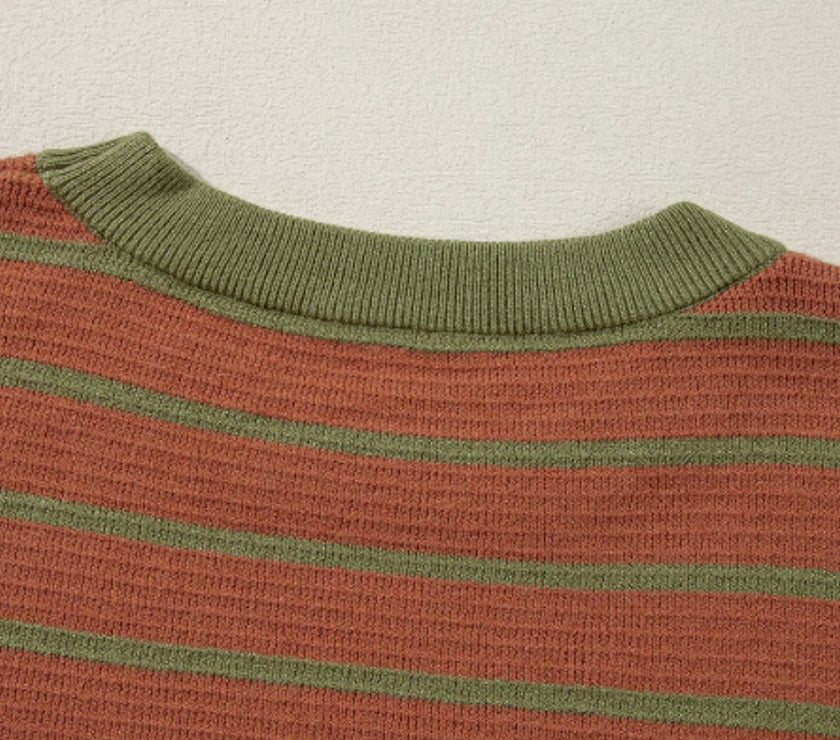 Striped Round Neck Long Sleeve Sweater