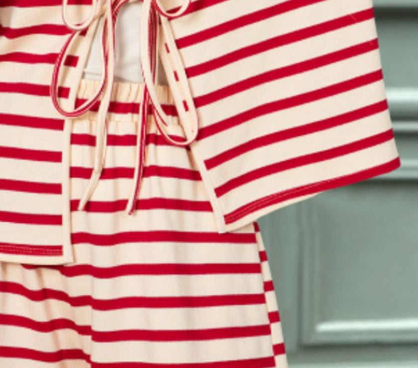 Tied Striped V-Neck Top and Shorts Set
