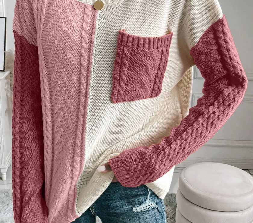 Color Block Round Neck Long Sleeve Sweater
