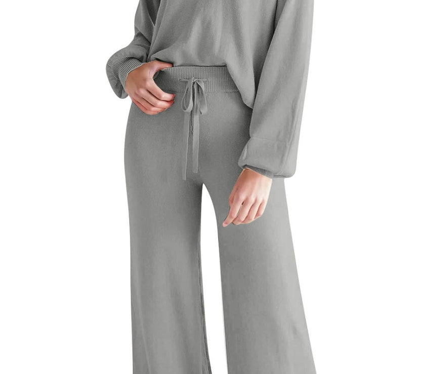 Round Neck Long Sleeve Top and Pants Set