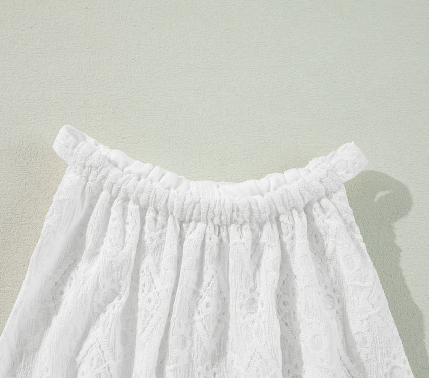 White Lace Sleeveless Knot Hollow Out Back Tied Waist Mini Dress