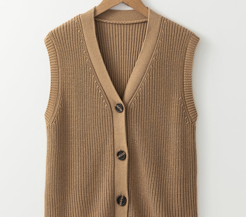 Parchment V Neck Buttoned Front Sweater Vest
