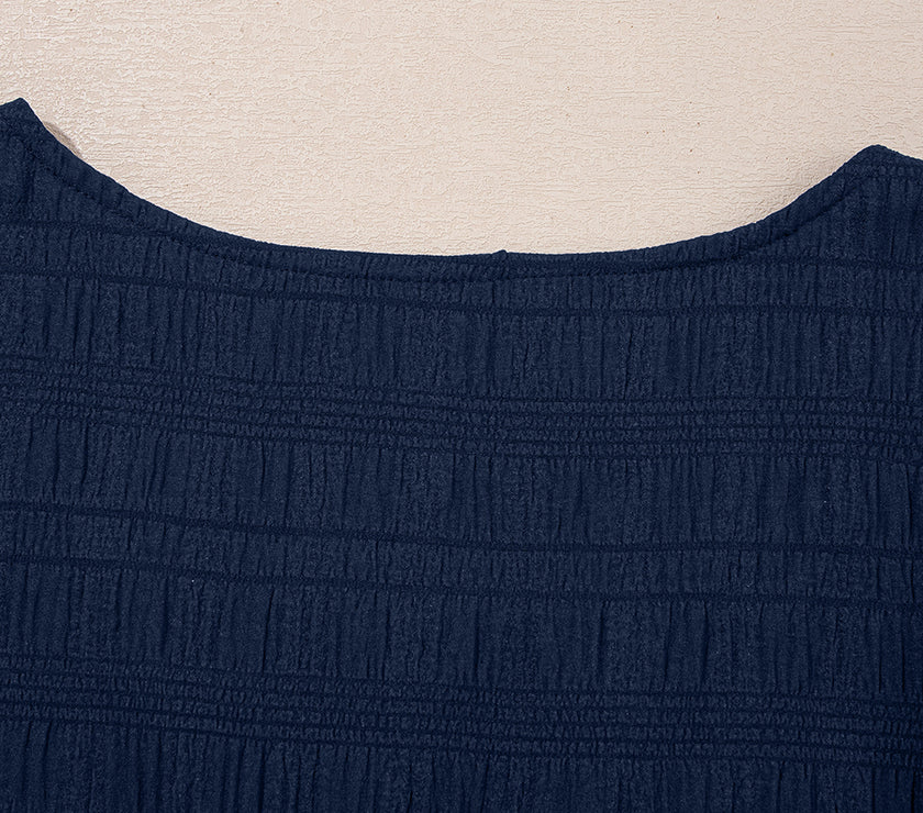 Dirty blue Textured Square Neck Top and Shirred High Waist Shorts Set