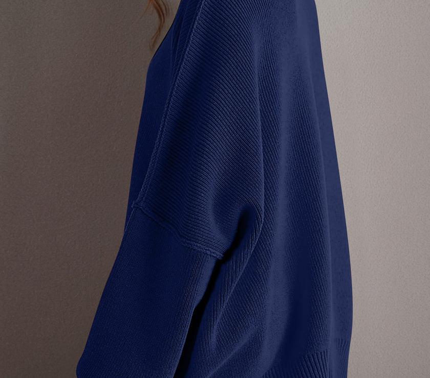 Double Take Side Slit Round Neck Long Sleeve Sweater