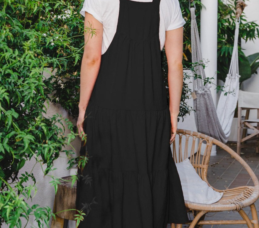 ODDI Full Size Sleeveless Tiered Midi Dress